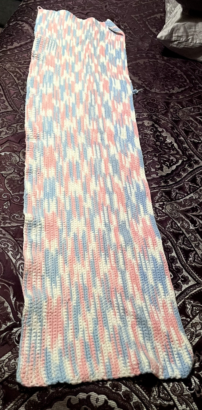 Handmade Crochet Baby Afghan Blanket Pink & Blue Unisex Crib runner knit 52x14